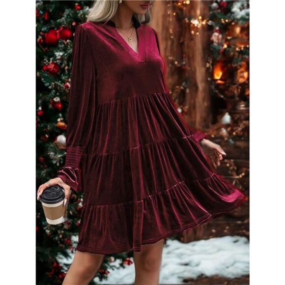 Velvet Tiered Notched Mini Dress - Picture 8 of 8